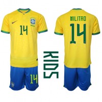 Brazil Eder Militao #14 Domaci Dres za djecu SP 2022 Kratak Rukav (+ Kratke hlače)